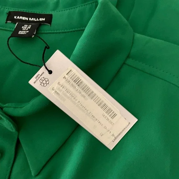 NWT!! KAREN MILLEN Soft Tailored Pleated Sleeveless Shirt Dress Solid Green US 8 - Picture 13 of 16